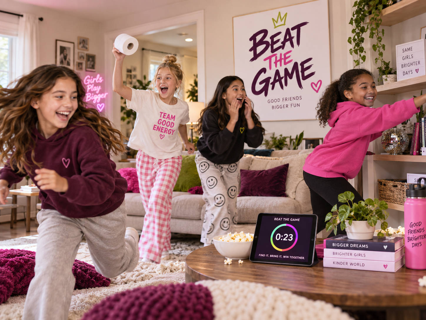 A group of girls playing Beat the Game together